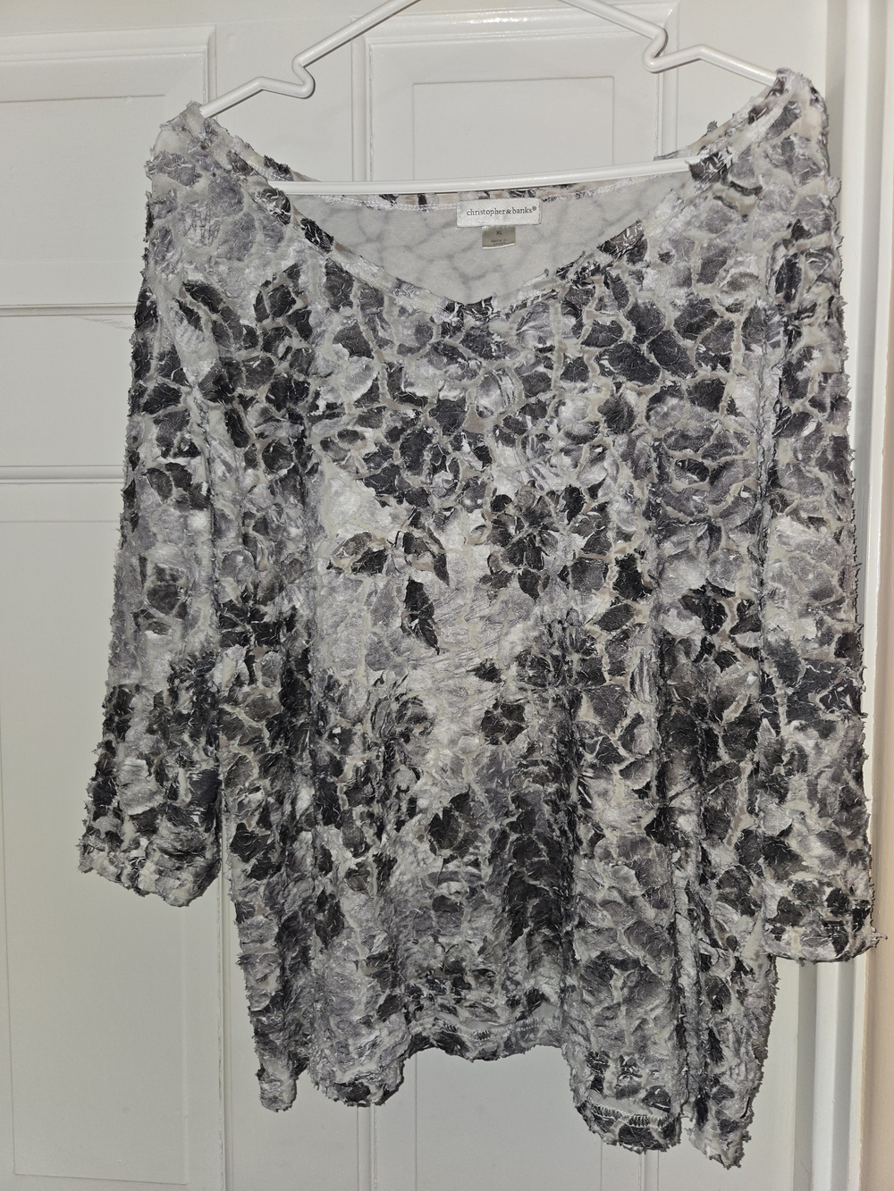 Christopher & Banks Gray Floral Burnout V-Neck Tunic